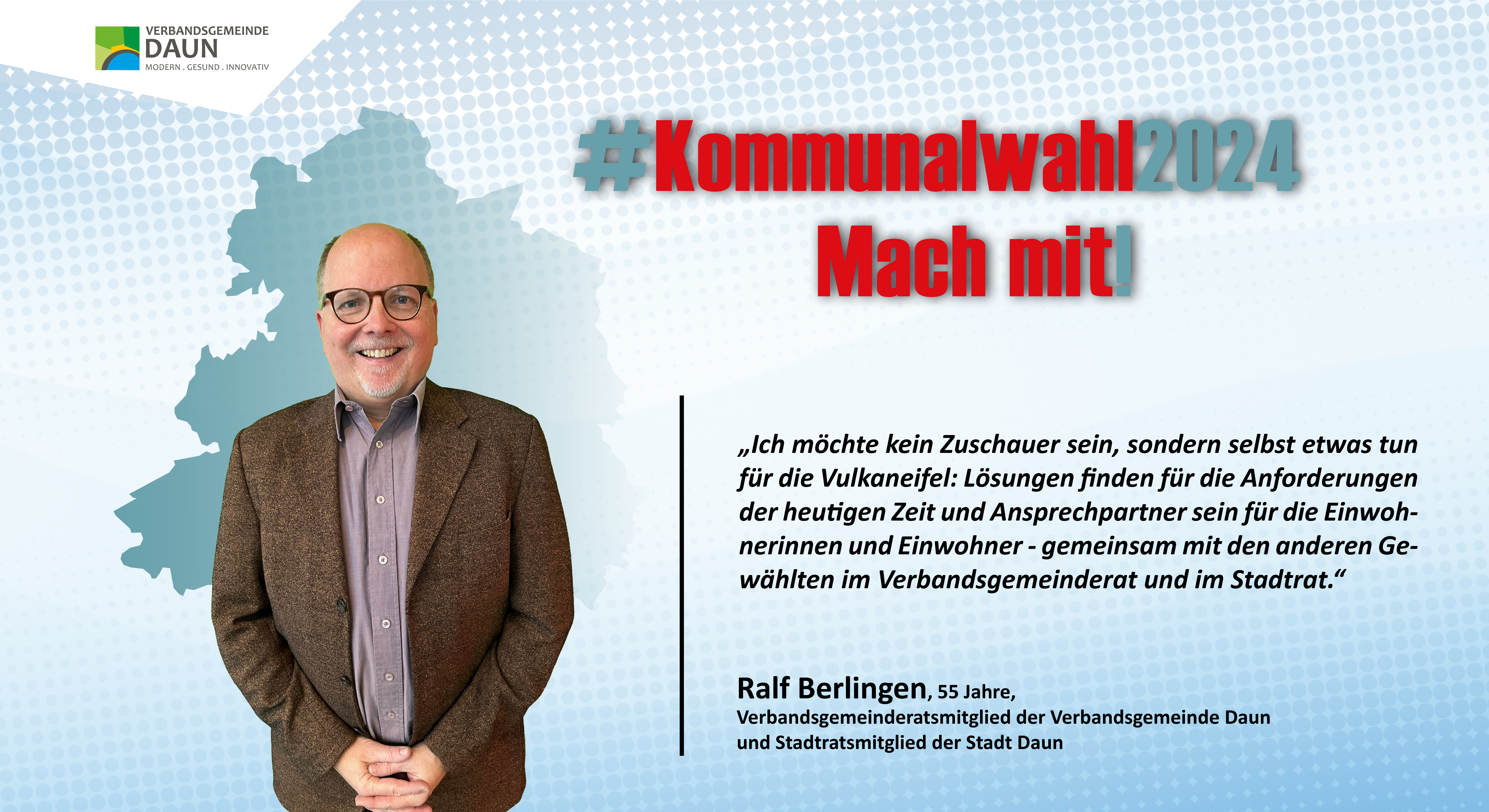 Person mit Zitat zu kommunalpolitischem Engagement