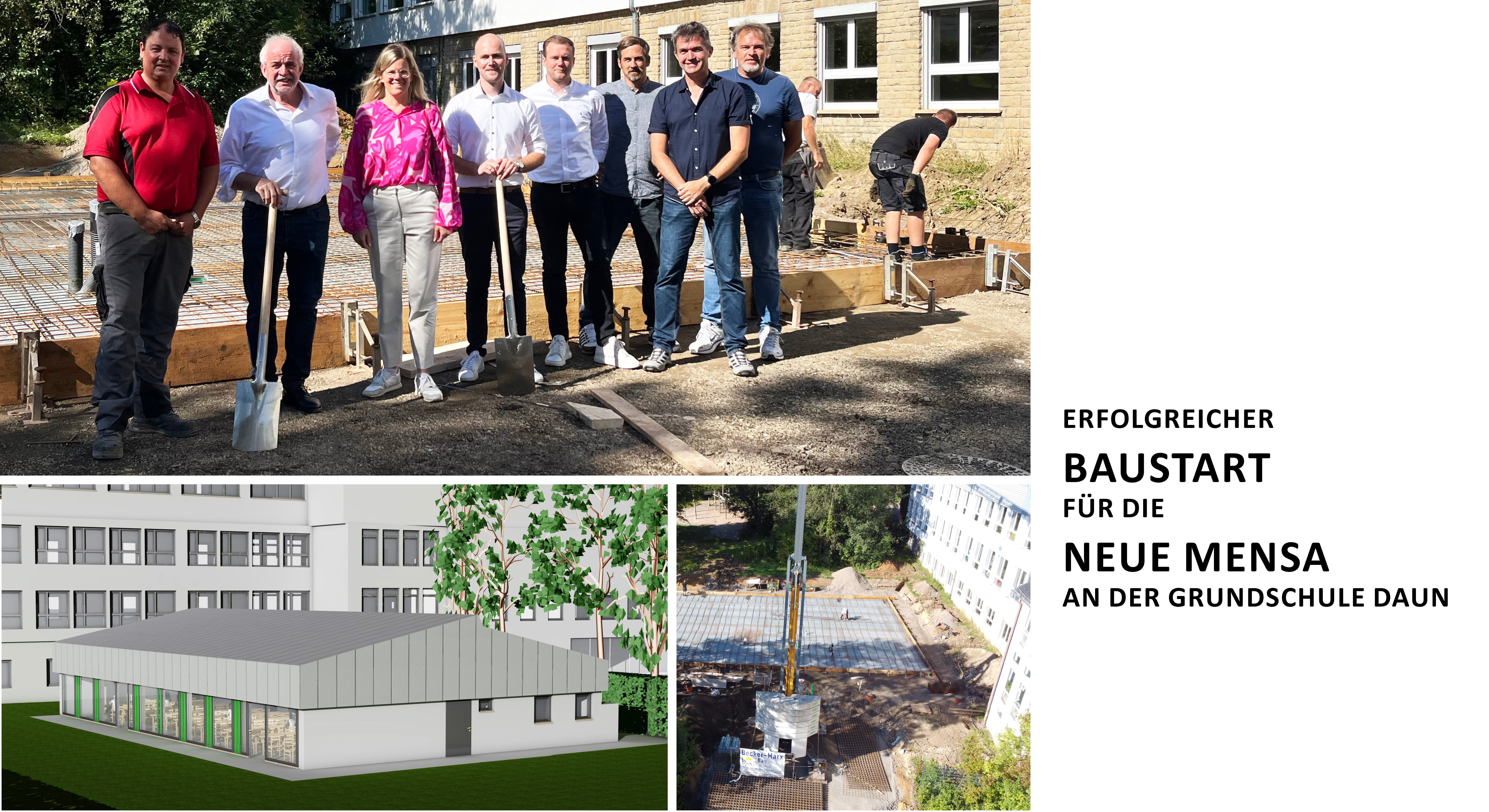 Collage Spatenstich Mensa, spätere Außenansicht