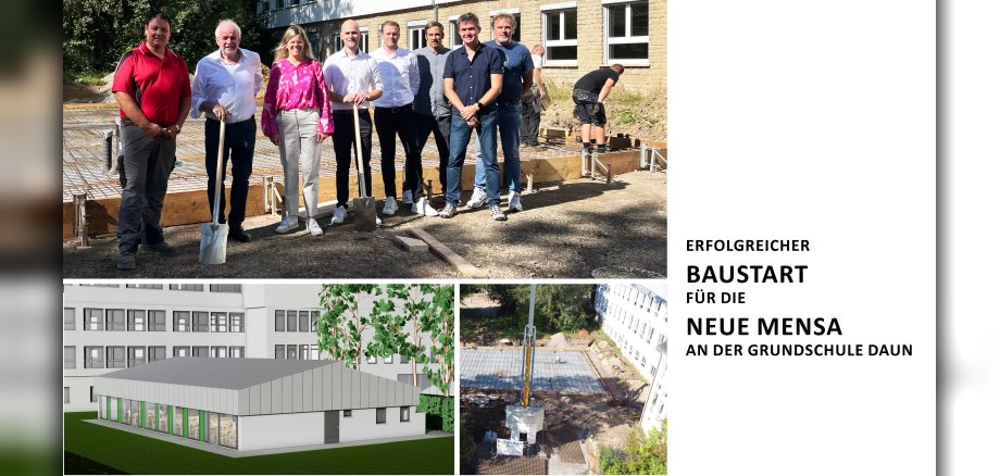 Collage Spatenstich Mensa, spätere Außenansicht