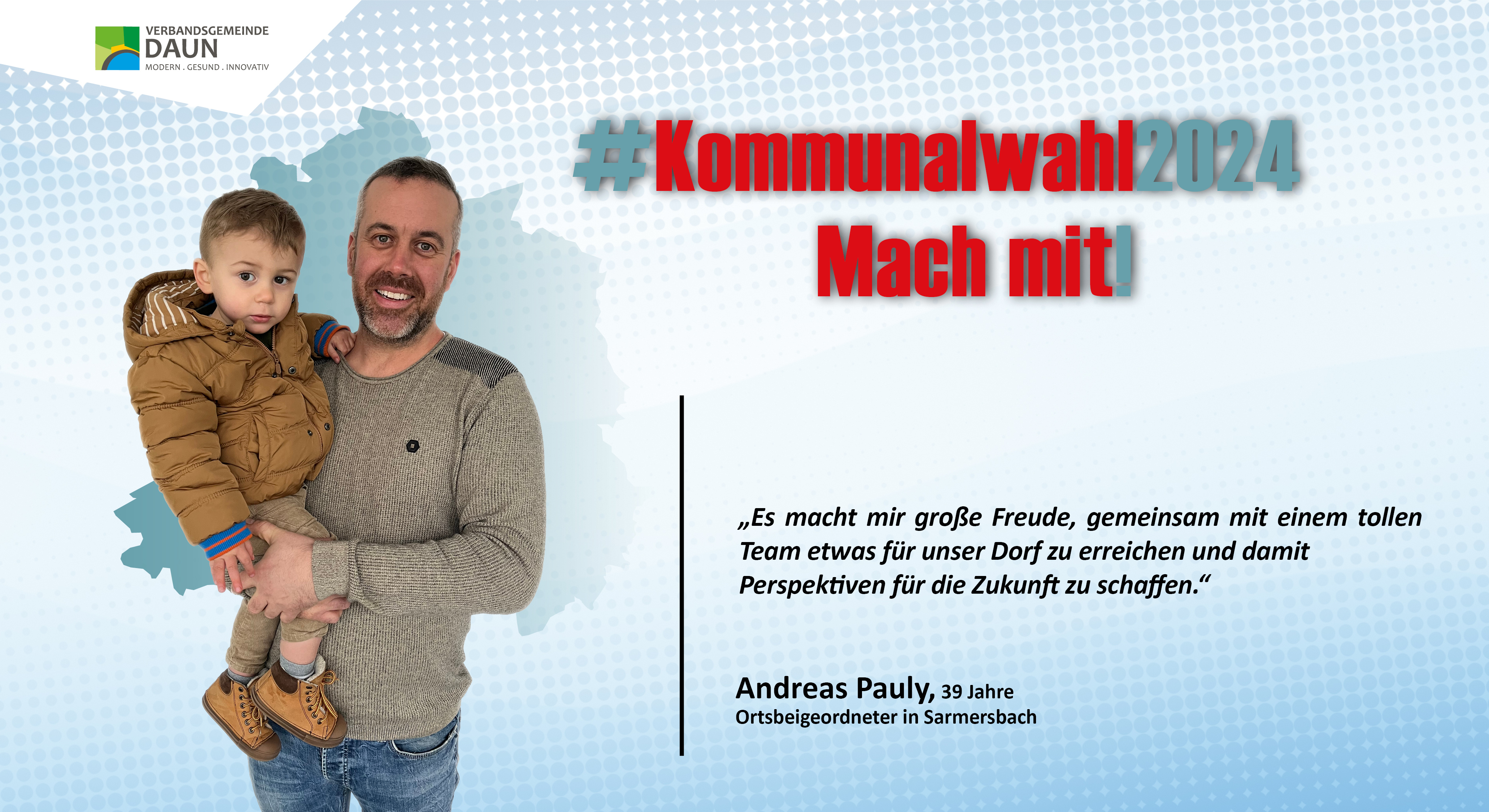 Person mit Kind auf dem Arm und Zitat