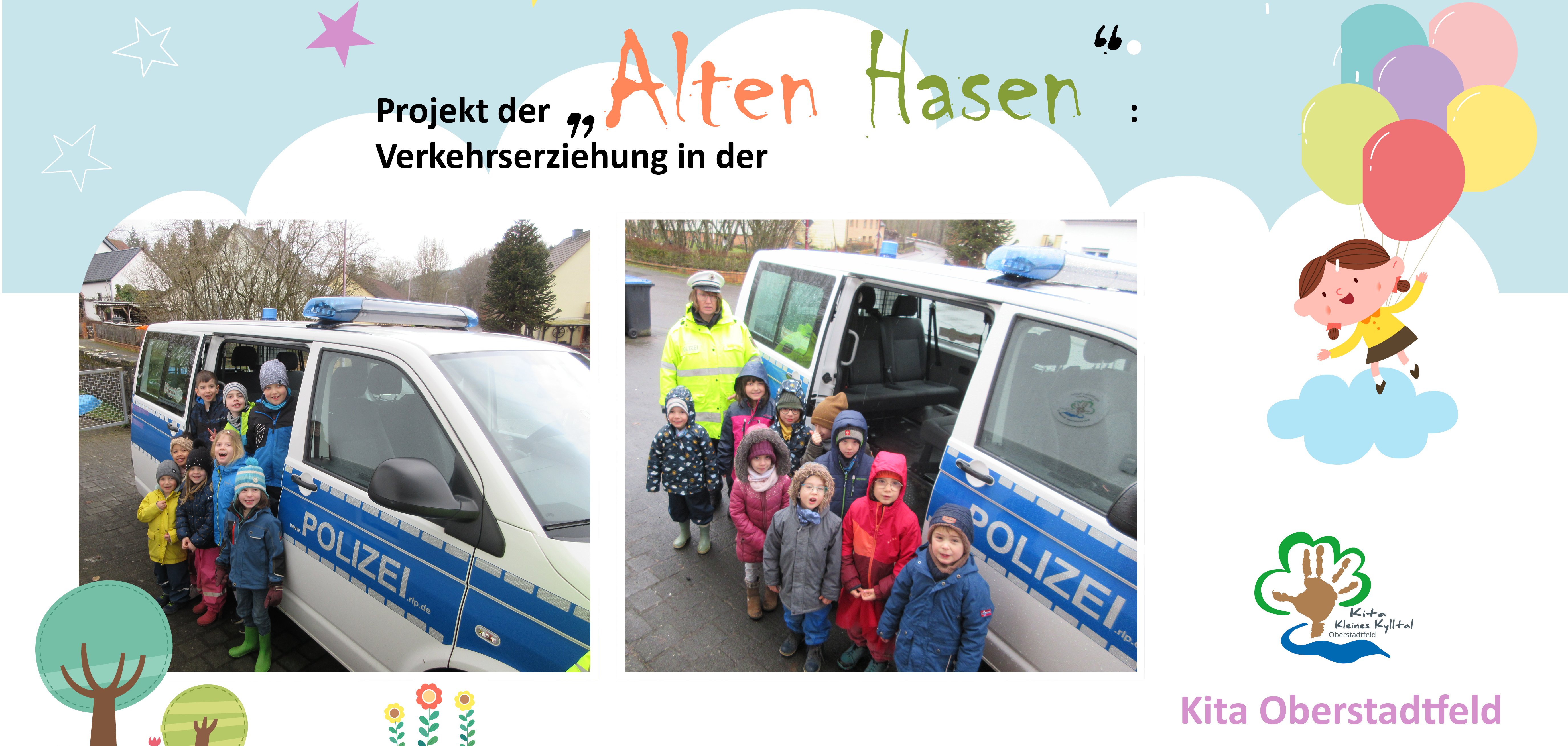 Kindergartenkinder im Polizeiauto