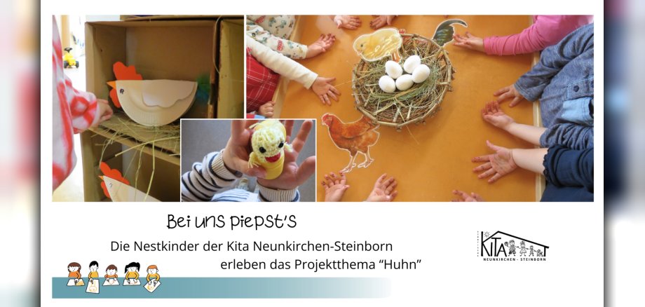 Collage mit gebastelten Küken