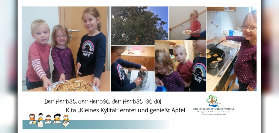 Bilder Collage von Kitakindern beim Pfannkuchen backen