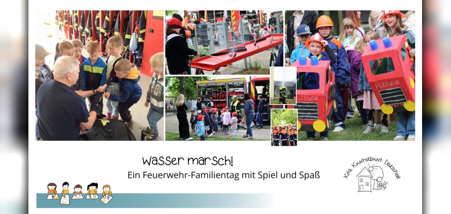Kita Darscheid_Feuerwehr-Familientag - Homepage - 1 Collage mit Kindern und der Feuerwehr
