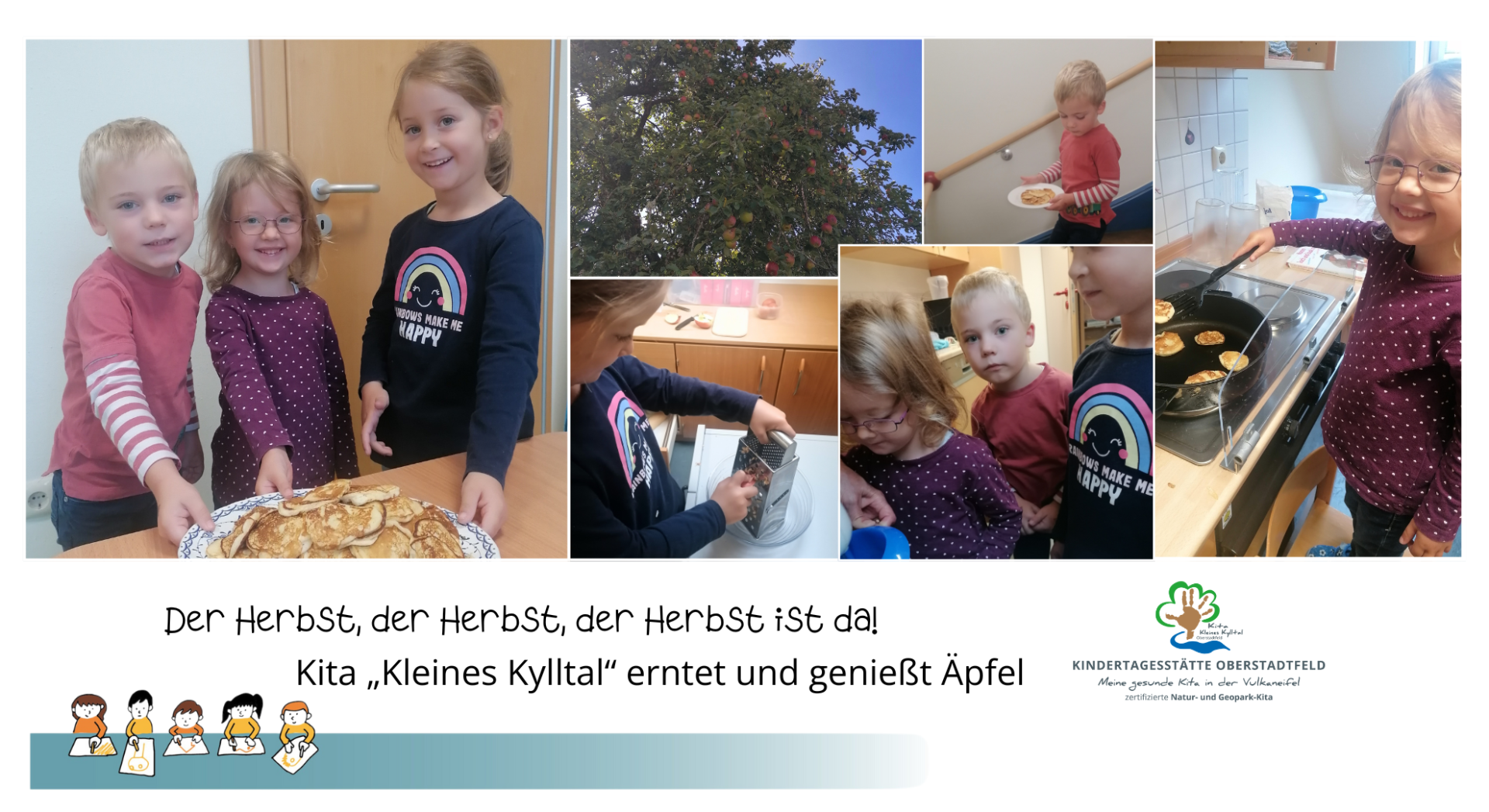 Bilder Collage von Kitakindern beim Pfannkuchen backen