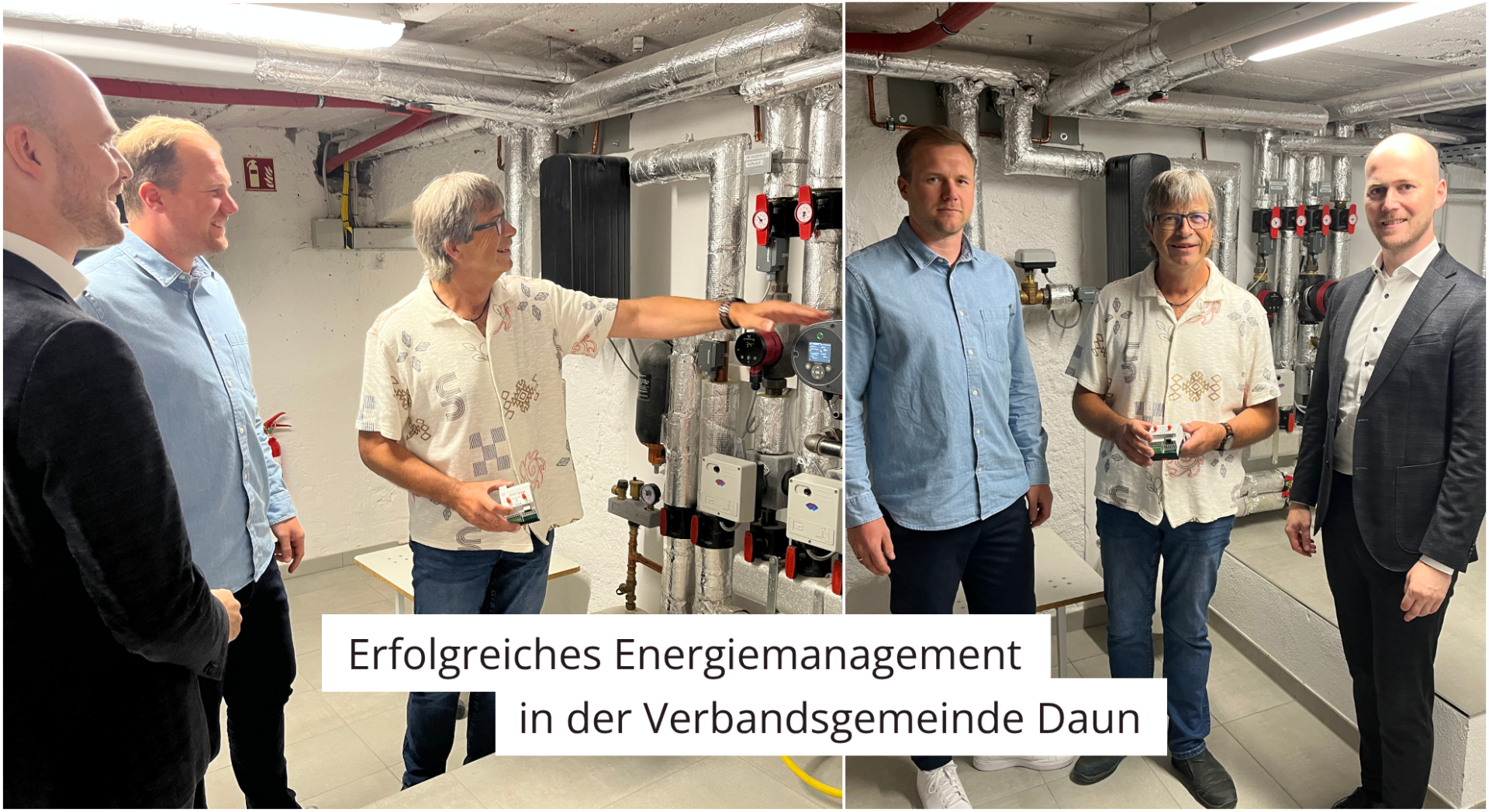 Drei Personen vor Heizungselektrik