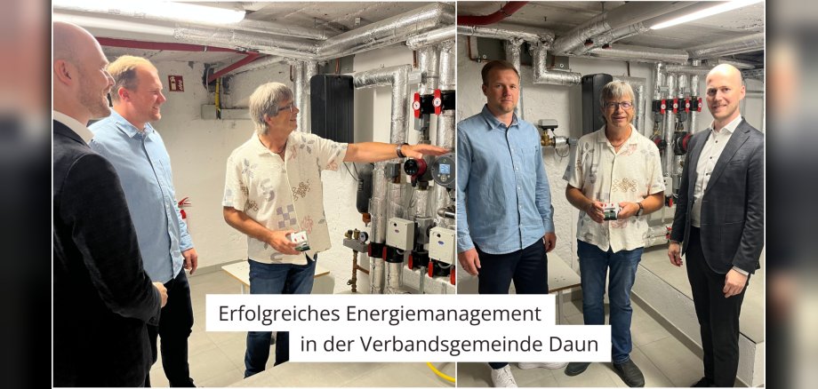 Drei Personen vor Heizungselektrik