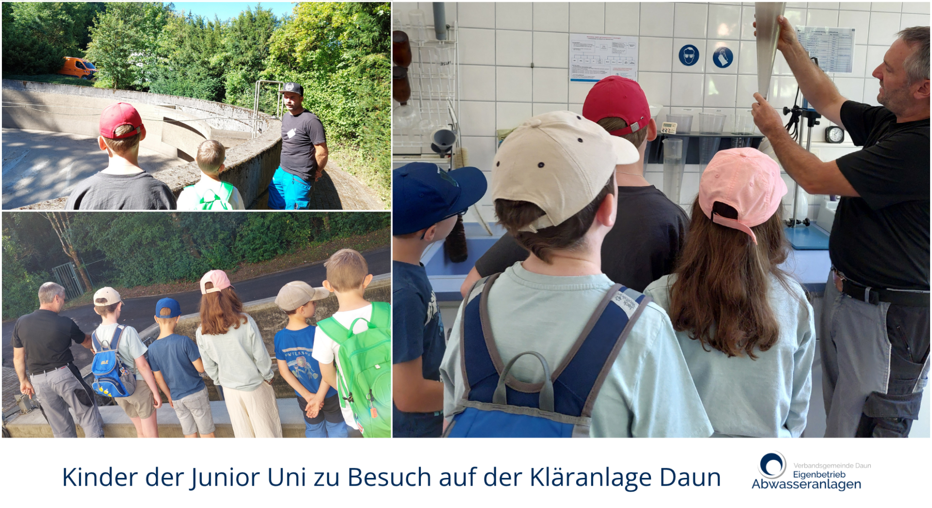 Collage, Kinder schauen sich Reinigungsprozess an