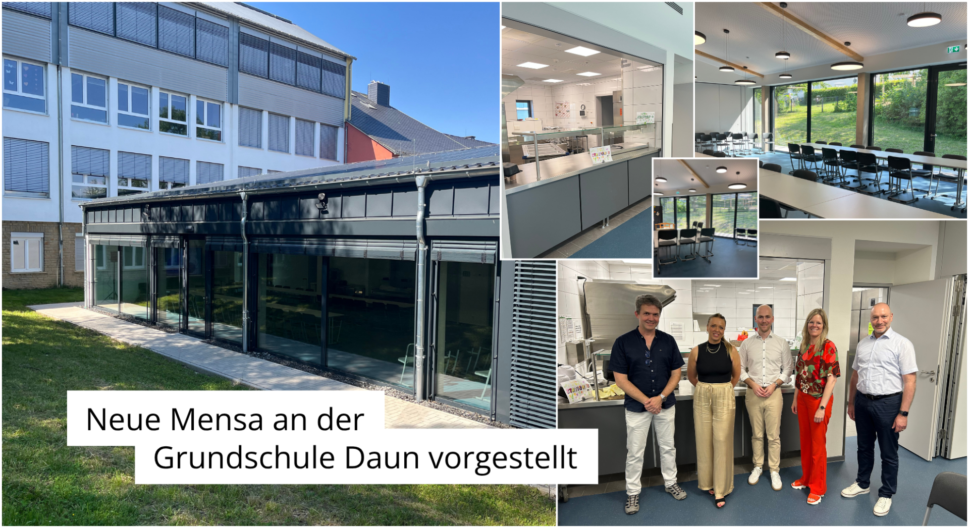 Collage; Außenansicht Mensa und Personen vor Küche