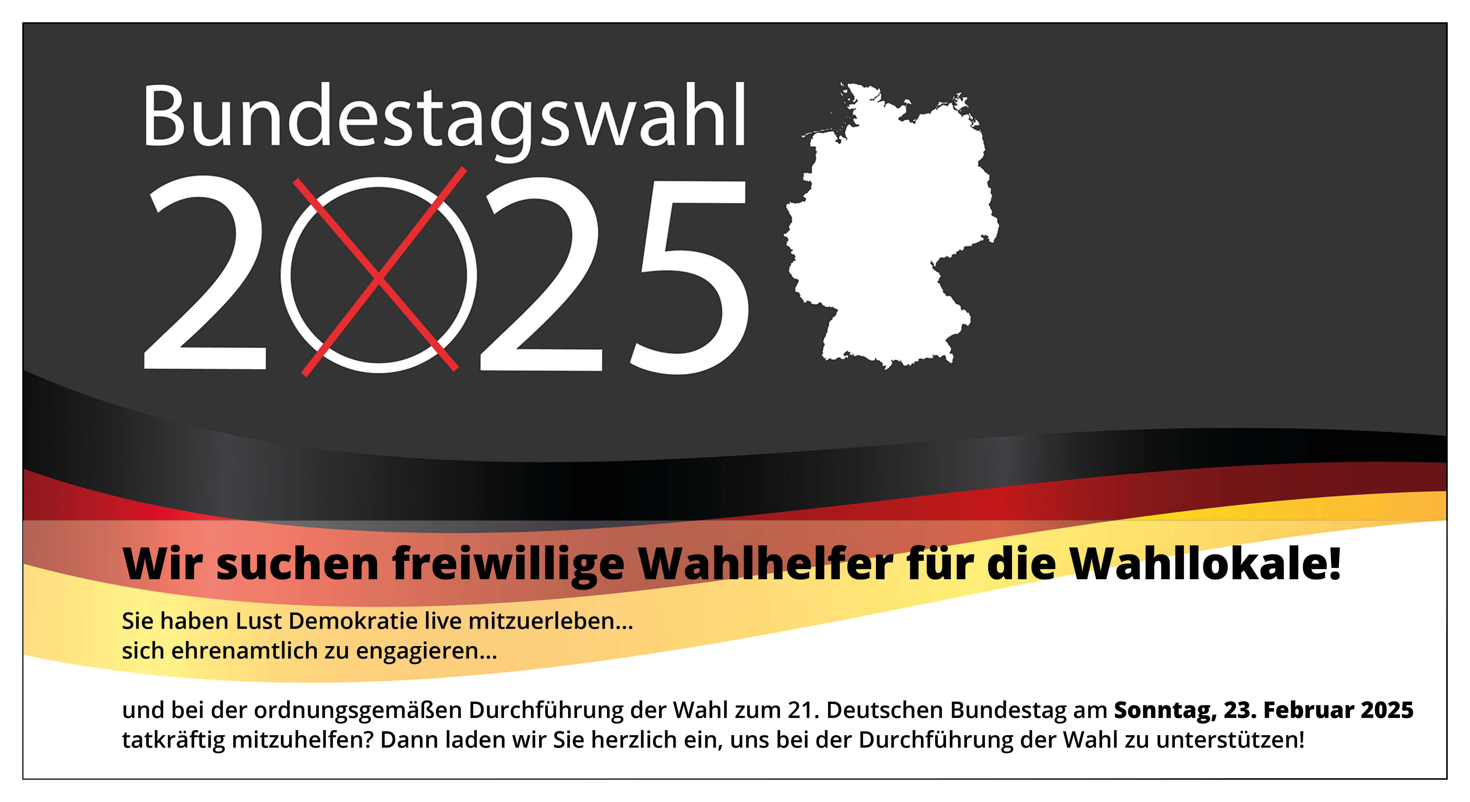 Symbolbild Bundestagswahl 2025, Wahlhelfer gesucht