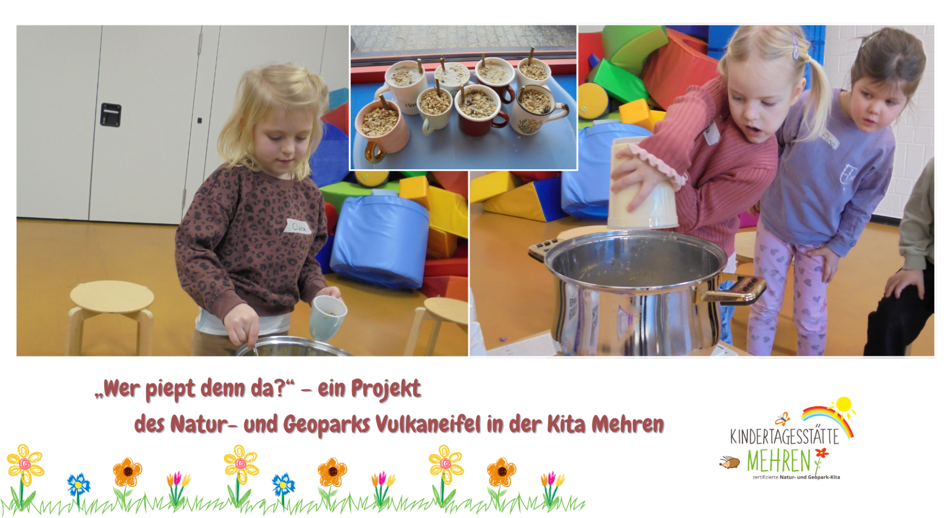Fotocollage Kinder beim Vogelfutter machen