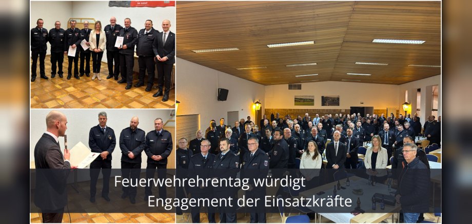 Collage Feuerwehrehrentag (Geehrte und Teilnehmende)
