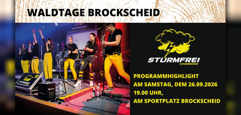 Symbolbild, Band auf Bühne und Terminankündigung