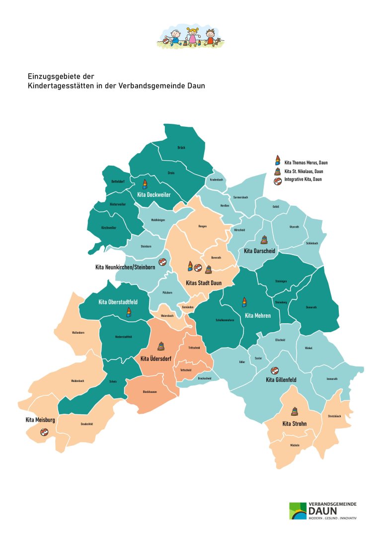 Karte Verbandsgemeinde Daun Einzugsgebiete Kitas