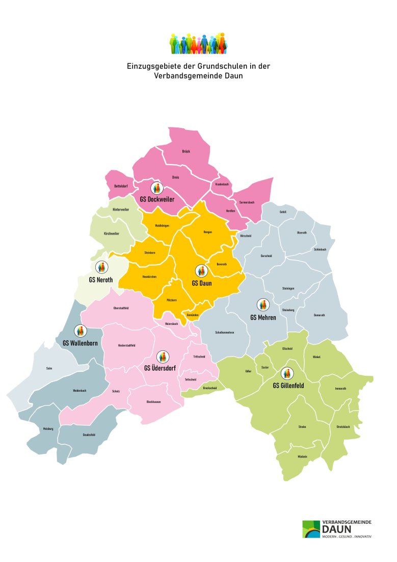 Karte Verbandsgemeinde Daun Einzugsgebiete der Schulen