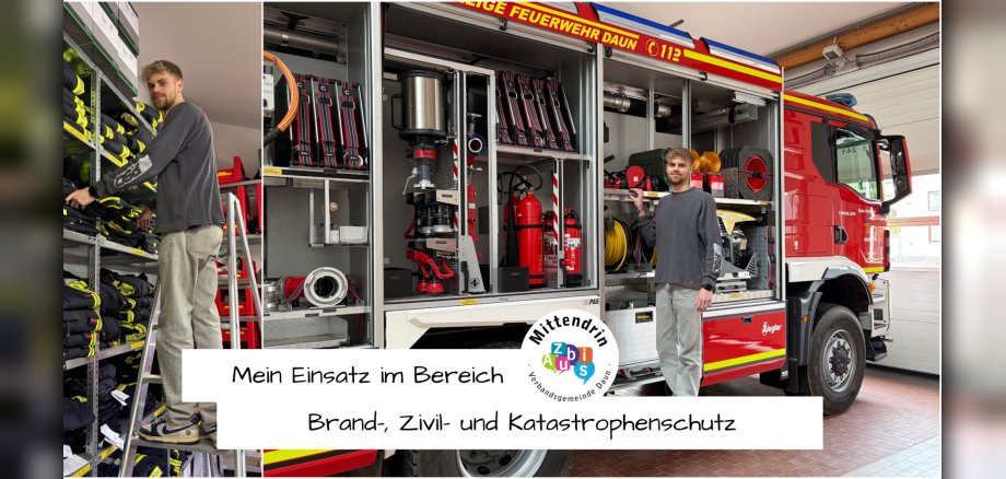 Azubi-Blog_FB 2 - 1 Azubi vor Feuerwehrfahrzeug