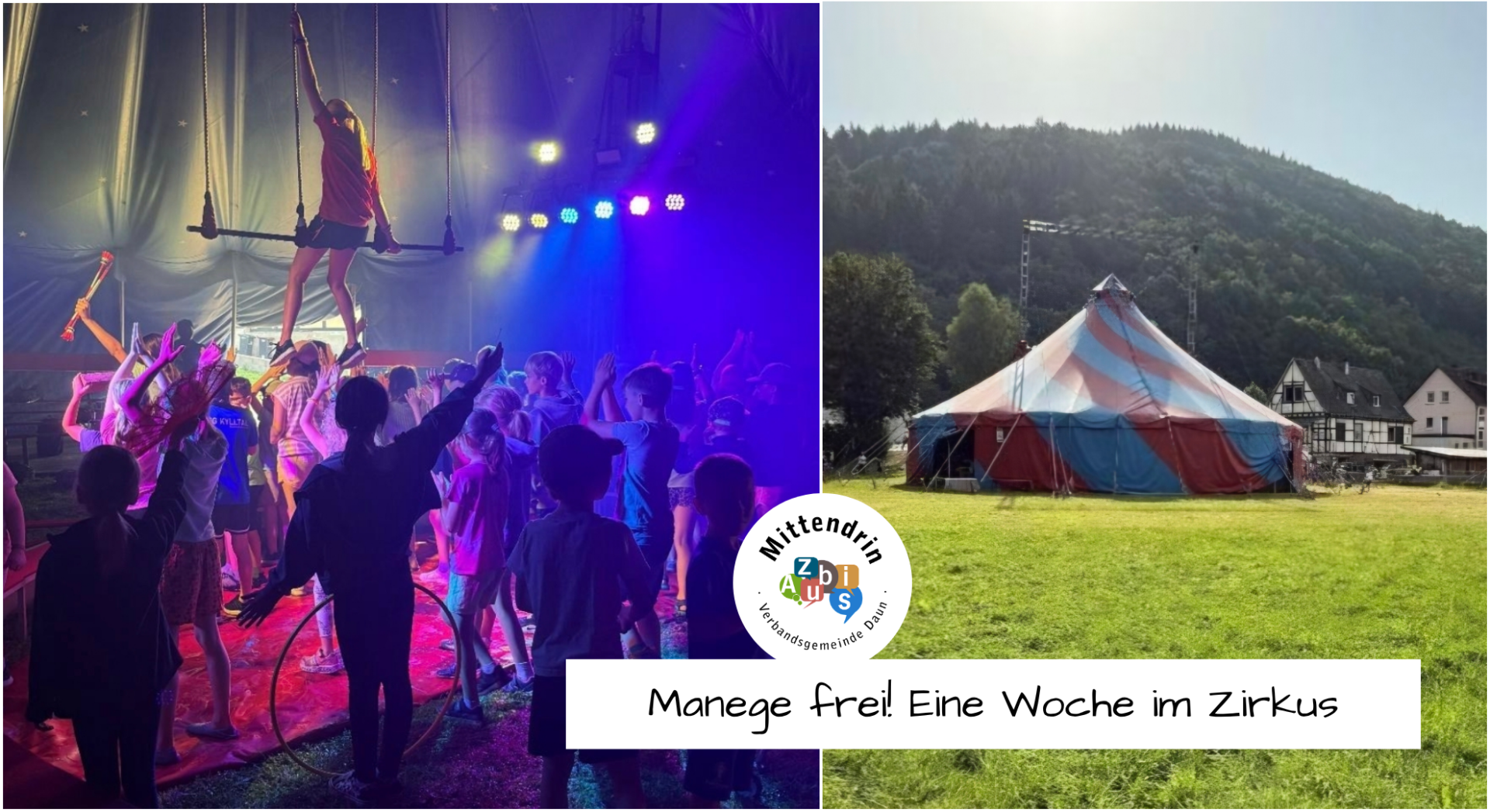 Collage; Kinder in Manege und Zirkuszelt